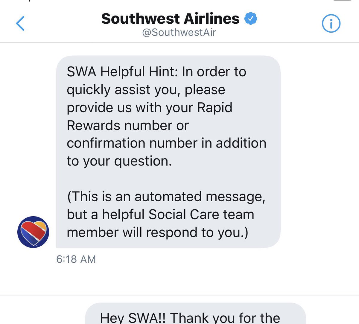 I just got a message from <a href="/SouthwestAir/">Southwest Airlines</a> preemptively offering help!! How cool is that? I’m keeping this in mind as I make my way to DC tomorrow! Another reason they are the only airline I choose to fly ♥️