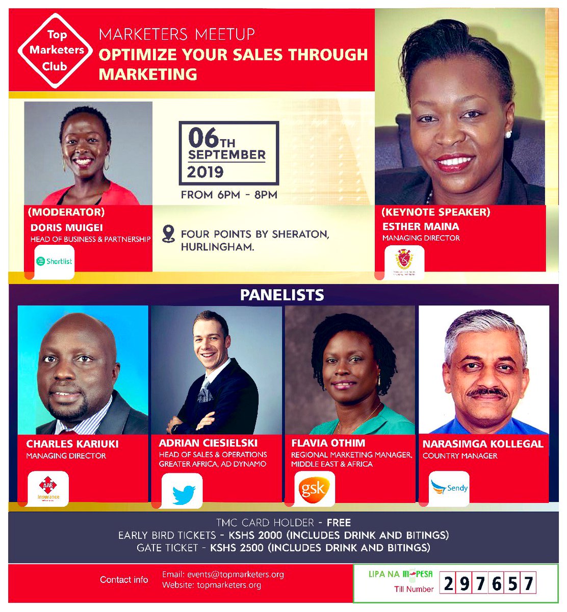 TopMarketers1's tweet photo. The Top Marketers Club is pleased to invite you to the Optimize Your Sales Through Marketing - #MarketersMeetup on Friday 6 September 2019 from 6pm -8pm.
Details on the speakers, panelists and registration here >>> https://t.co/rqkPDykMIm
#SalesMeetup #Marketing https://t.co/rnVe5bwl2o