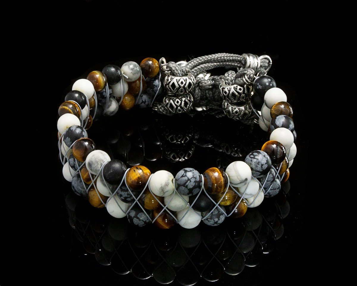 AAONYX_Dimitri's tweet photo. The 'Sahara' was designed and inspired after my trip to Africa last year.  This is a rebuild on one of our classic designs.  The howlite, tiger eye, and obsidian all blend together beautifully for a piece that stands out!

https://t.co/5UiUuHZLkJ https://t.co/ULCgDD2R3R