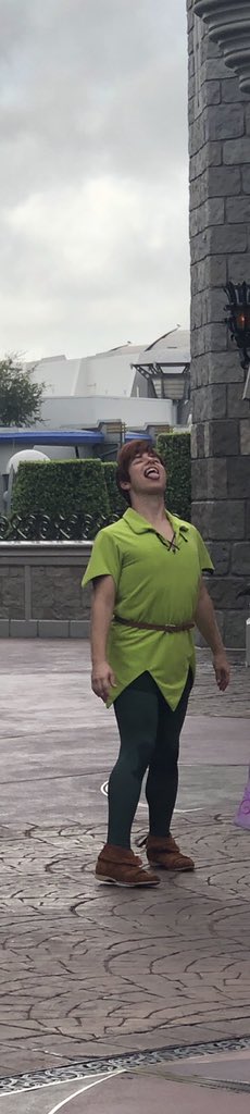 LilDisFan's tweet photo. OMG, #PeterPan is playing hide and go seek with kids in Fantasyland, how to pull the sword from the stone and showing them how to catch rain water...IT IS SO FREAKING INCREDIBLE.  #MagicKingdom #stillmagical https://t.co/HklAF3R687