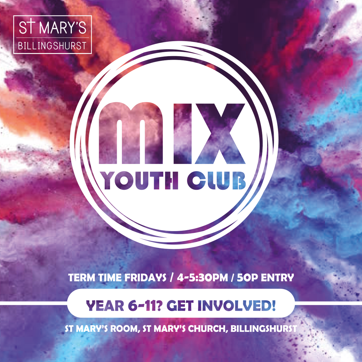 SMYouthWork's tweet photo. MIX will be re-starting on the 13th September! We hope to see all of you there. 

4-5:30 pm | 50p Entry | School Years 6-11 (focussing on years 6-9 with older young people treated as young leaders) | St Mary's Room. 

Any Questions please contact youth@stmarysbillingshurst.org https://t.co/uUtVI1XOyL