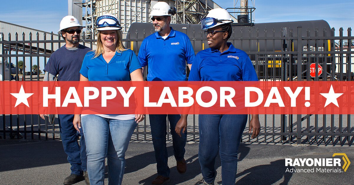 RayonierAM's tweet photo. From all of us at Rayonier Advanced Materials, have a safe and happy Labor Day! https://t.co/Fu5bDNgkgS