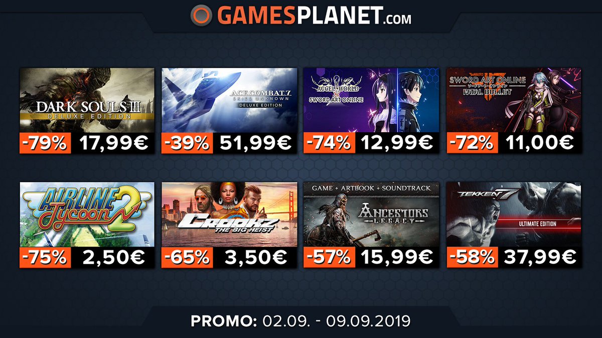 GamesplanetFR's tweet photo. Faites la démonstration de vos compétences en arts martiaux, en pilotage ou en récolte d'âmes.... Les Bonnes Affaires de la semaine sont arrivées !
#DarkSouls #acecombat7
#TEKKEN7 #Disciples3
🔥 https://t.co/HVPXYqc0ze https://t.co/rr3vbQ2Ekv