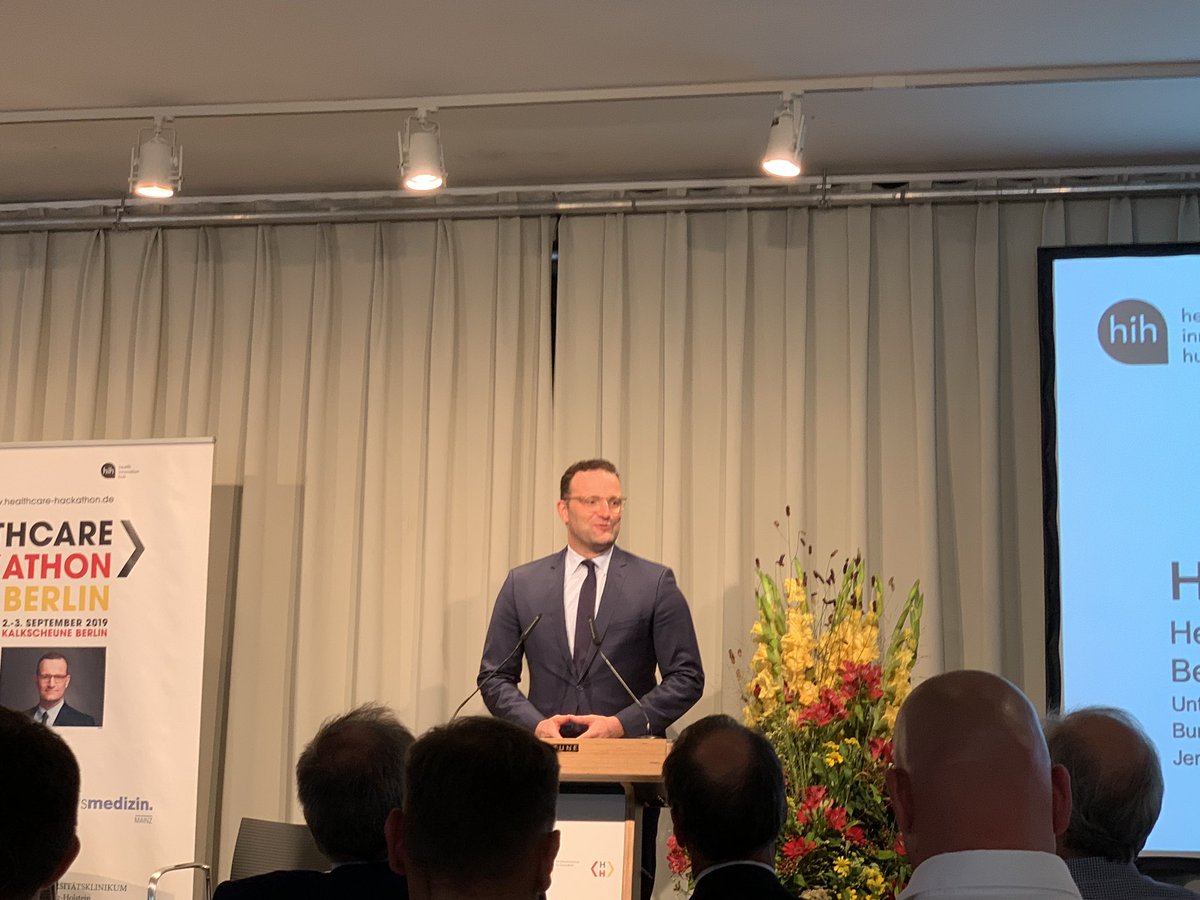 Lin Shen, MD, MBI, FAMIA (@linshenmd) on Twitter photo German Federal Minister of Health Jens Spahn discussing importance of health innovation at Healthcare Hackathon Berlin 2019. #healthhack19 German Federal Minister of Health Jens Spahn discussing importance of health innovation at Healthcare Hackathon Berlin 2019. #healthhack19