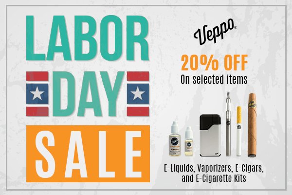 veppocig's tweet photo. Happy Labor Day!! 

Don't forget the sale ends tonight! 

20% off e-liquids, e-cigs, e-cigars, and vaporizer kits at https://t.co/190aSf7psP 

Promo code: Laborday2019

#veppo #veppocig #vape #eliquid #ecig #ecigar #ecigarette #vapeon #evape #vapor https://t.co/ZtDbNOQmkP