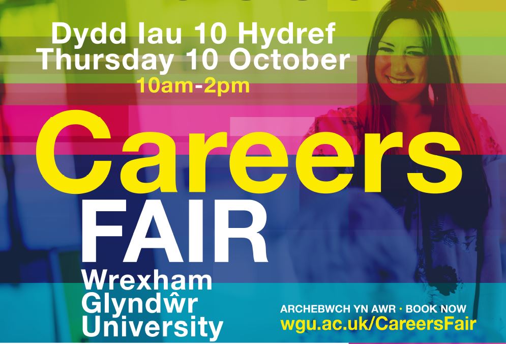 WUCareers_'s tweet photo. Careers Fair Thursday 10th October 2019 10:00 - 2:00 @GlyndwrUni based in the Sports Centre. All welcome students, graduates and the public! Drop in or students/graduates can book on here: https://t.co/ZeeHjgrFU5 https://t.co/R4G91jOgnn