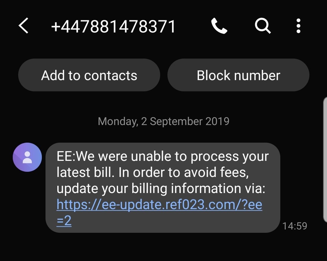 TCLovesThings's tweet photo. @EE Hi there, can I just check - this is a spam text, right? https://t.co/e6SsD99Ppr