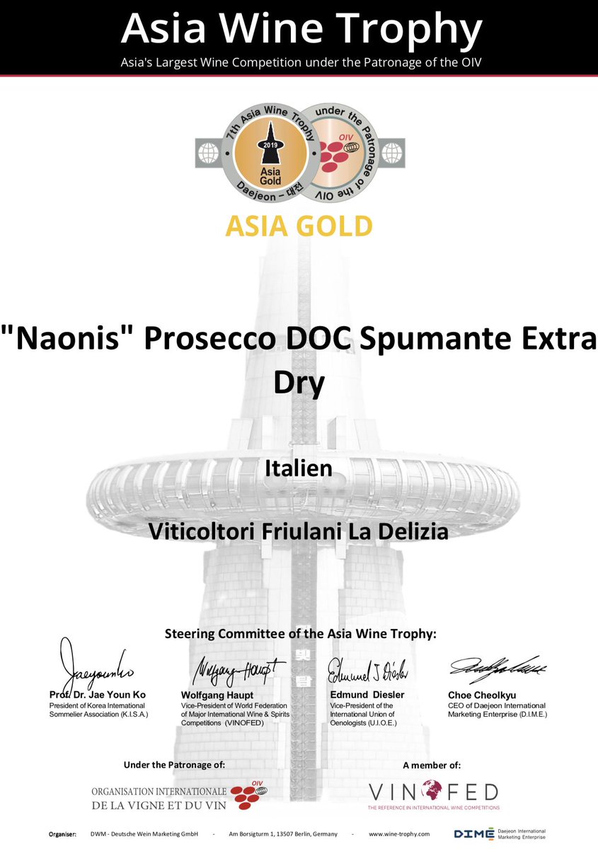 ViniLaDelizia's tweet photo. 🥇🥇Doppia medaglia d’oro  
al grande concorso vinicolo 
Asia Wine Trophy per #Naonis https://t.co/5FpdRasnXV