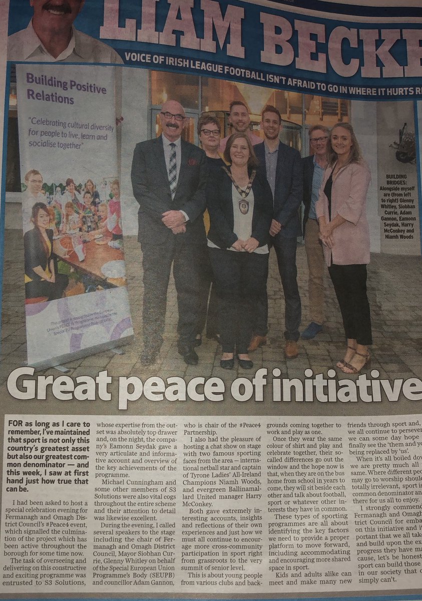 Thanks @liam_beckett for the write up in @SundayLifeSport yesterday. No better man to host the celebration evening last week, great to have someone advocating the power of #sport and the role of local sports clubs in tackling local issues! #sport4development