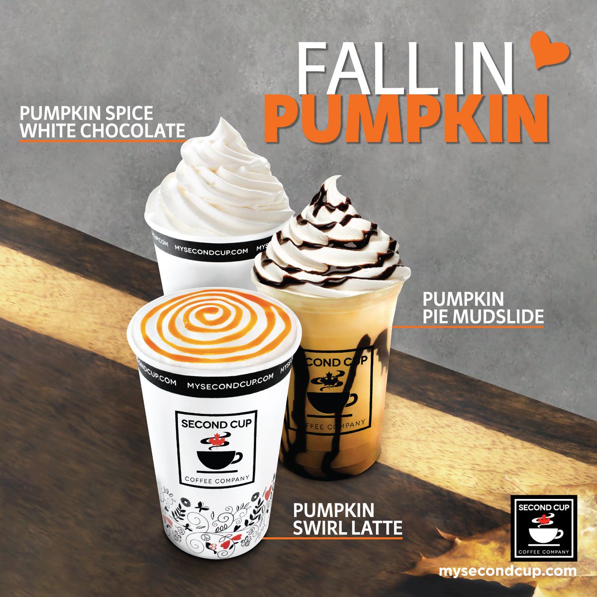 SecondCupUK's tweet photo. Enjoy the flavours of #fall with our new #FallInPumpkin drinks available 🧡 #pumpkin #secondcupuk https://t.co/6ZeazfwZod