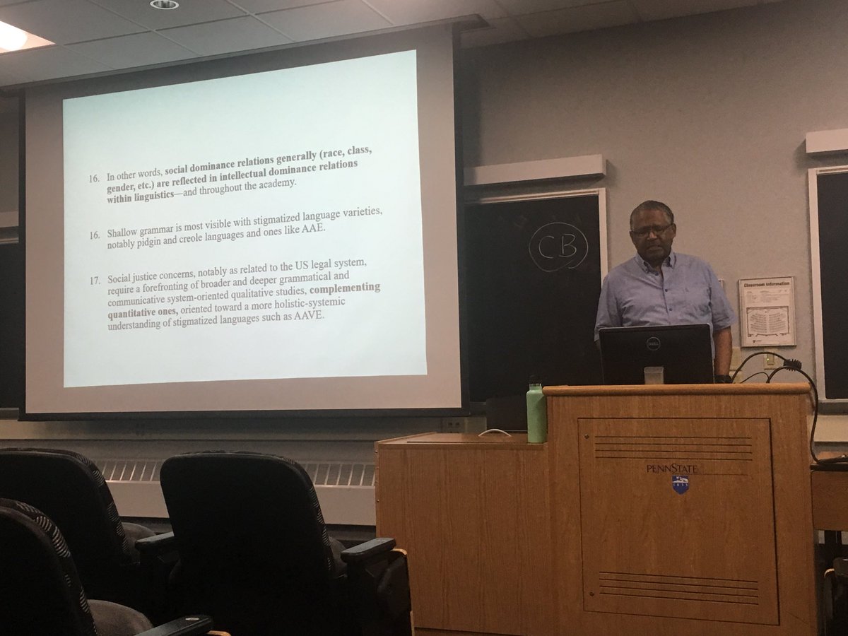 emmatrentman's tweet photo. Amazing plenary by Arthur Spears calling for more holistic and qualitative studies in sociolinguistics and recognizing the linguistic knowledge of speakers of stigmatized varieties #integrationism https://t.co/77l6dMaeuN