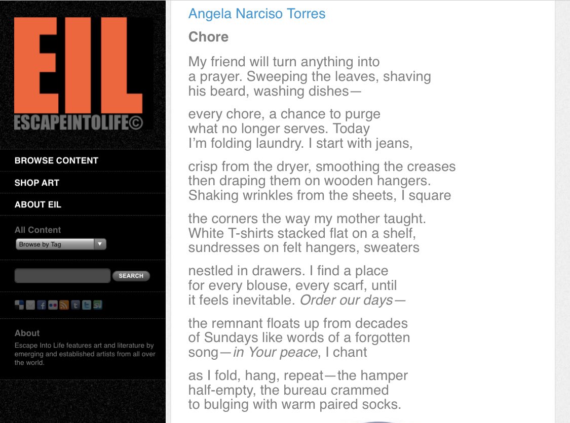 angela_n_torres's tweet photo. I’ve got a poem up at @EscapeIntoLife’s Labor Day feature. Thank you, Kathleen Kirk for giving it a home. #ooem #poets #poetry #poetrycommunity #laborday #work #labor https://t.co/zz8Zu9qokW