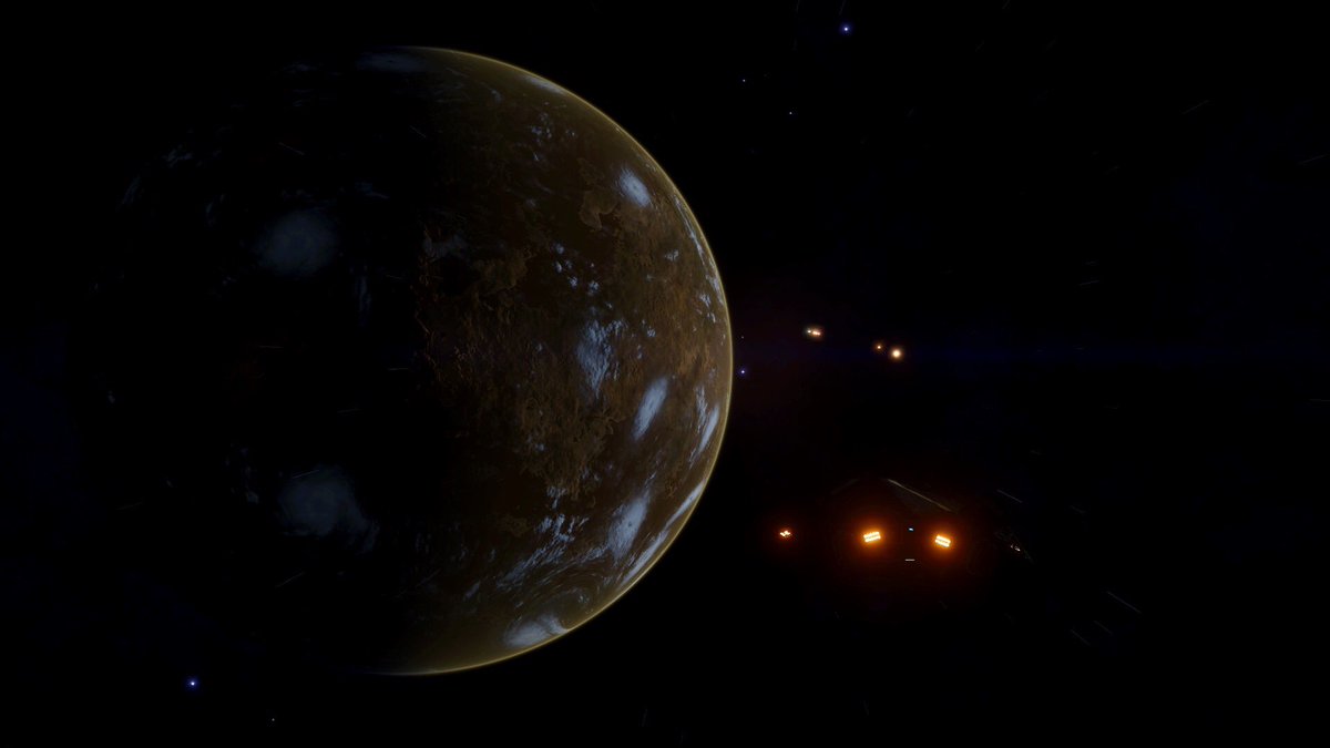 Niibl's tweet photo. Day 353 - Expedition Aqua
Me alone in the Black
Orbiting a KM binary, 32,000 Ls out from a class F primary, a small terrestrial ammonia world.
-69 C, just 0.13x mass of Earth, with a thin sulphur dioxide rich atmosphere.
@EliteDangerous
@GalPhotoED
#EDPostcards
@MissionFarsight https://t.co/Dn8KmG63Rj