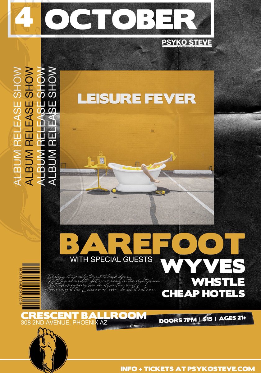 *SHOW ANNOUNCEMENT*
We are very excited to announce that we will be having our Release Show @CrescentPHX on October 4th with our friends <a href="/Wyves_Band/">Wyves</a> <a href="/whstleofficial/">WHSTLE</a> and @cheaphotelmusic ticket link in bio🙏🏻🍋 thanks <a href="/psykosteve/">Psyko Steve Presents</a> for putting this on for us✊🏻