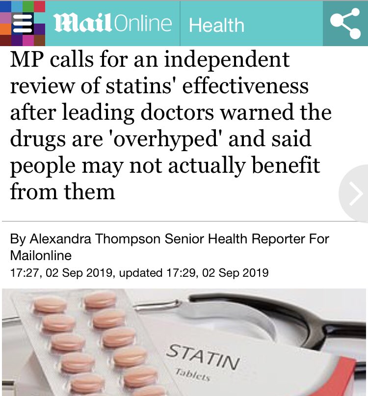 DrAseemMalhotra's tweet image. MP calls for government to review the effectiveness of statins after leading doctors warn drugs are ‘overhyped’ and people may not actually benefit from them 

In other words it’s been one great statin con 

mol.im/a/7419727 #NHS