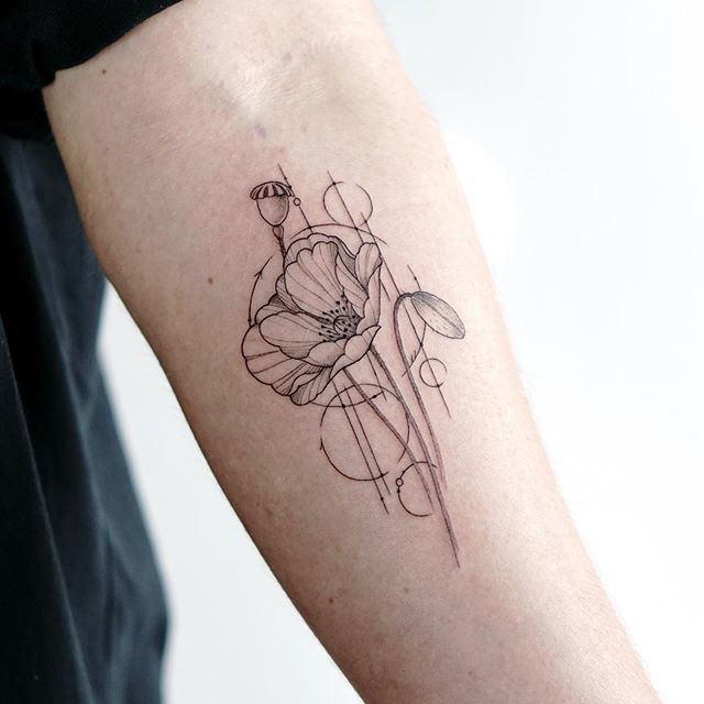 Tattoo tagged with flower small single needle line art tricep tiny  joeyhill blooming flower ifttt little nature poppy fine line   inkedappcom