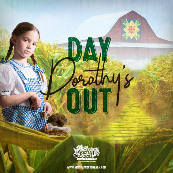 Patterson_Farm's tweet photo. Hay! September is here and you know what that means? Our Fall Festival season will begin this month! Can't wait to see you all September 21-22 for Dorothy’s Day Out. Dress up like Dorothy or any character from the movie to receive $3 off admission. #WizardOfOz #CornMaize #Dorothy https://t.co/glZPMOUeVr
