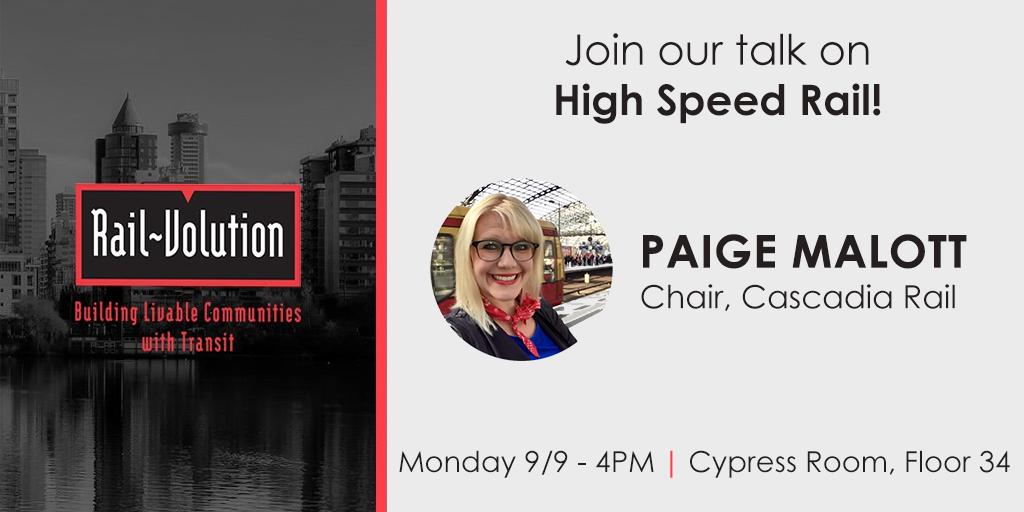CascadiaRail's tweet image. Join us at #Railvolution on Monday, September 9 at 4PM for our talk on #highspeedrail with @WSDOT and @WSP!