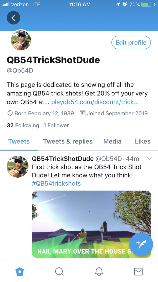 Check out my new Twitter account! @QB54dude #QB54trickshots