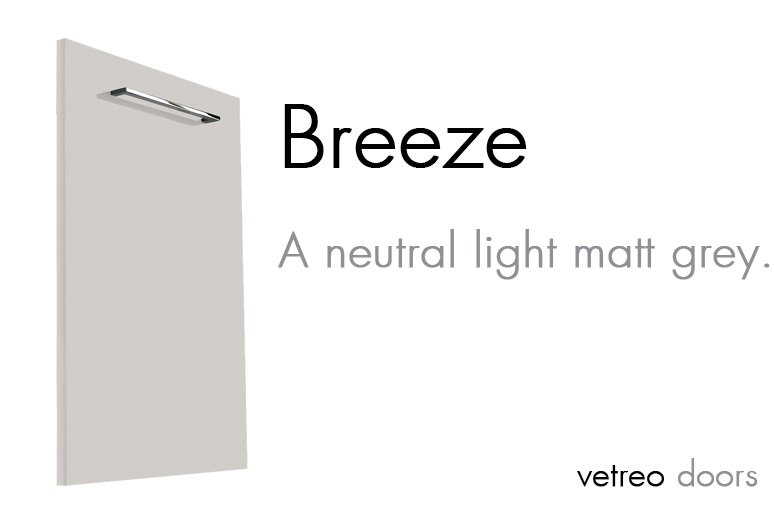 Breeze is part of our Vetreo door range. A supermatt light grey that looks equally great on it's own or paired with a contrasting decor. Email sales@nesp.co.uk for Vetreo door swatches.