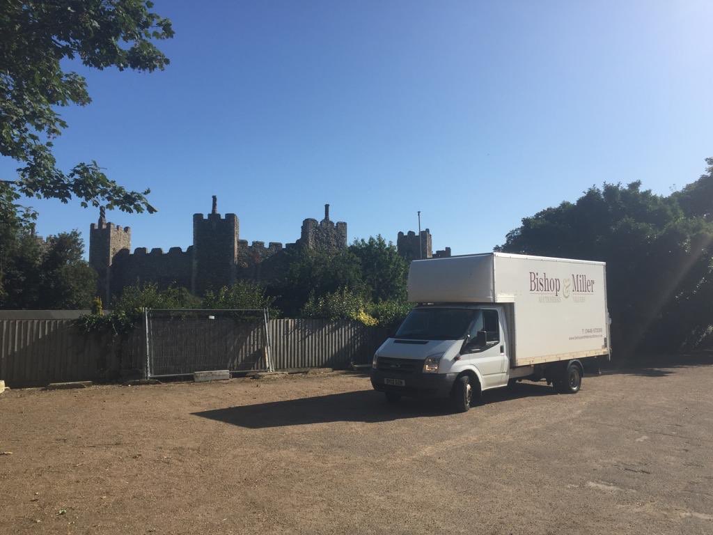 BishopandMiller's tweet photo. SPOTTED: our Bishop & Miller van parked somewhere over the Castle on the Hill.... 🏰➗ #edsheeran #stelizabethhospice #framlinghamcastle #auctionprep https://t.co/ubwUl1aFan