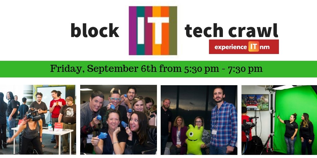 nmtechcouncil's tweet image. The #blockIT #TechCrawl is this Friday! Get ready for an inside look at the @FUSEMakerspace, @cc_byte, @DeepDiveCoding, @RuralSourcing, @LavuInc &amp;amp; #SafeHouseDistilling, tour their facilities &amp;amp; make connections! This is an event you won&apos;t want to miss. #ABQ bit.ly/2Pl3ZdB