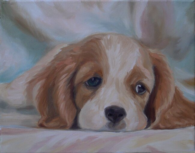 Like how do I not paint some things?Like this pup, done alla prima but feels like a dream pup...Gave this to an expectant young mother for her nursery...