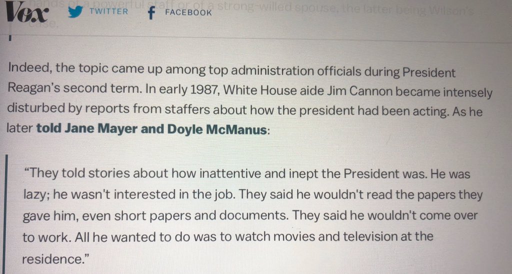 aytdrm1's tweet photo. @soledadobrien I came across this excerpt from an article by Andrew Prokop about Ronald Reagan. I was struck by the similarities between Reagan with dementia and Trump with his empty desk and abject stupidity: https://t.co/MBmLhPH0mb