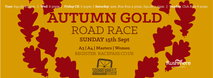 Autumn Gold Race: Sunday 15th September. Register for this one here:
racepass.co.uk/Registration/S…
<a href="/squarewheelscc/">Square Wheels CC</a>