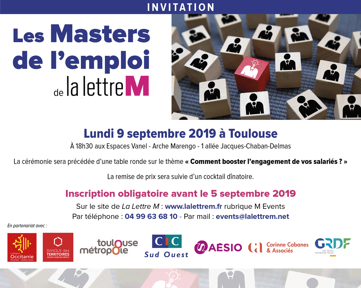 lalettremnews's tweet photo. #MastersM Rendez-vous ce lundi 9 septembre pour Les Masters de La Lettre M à #Toulouse, à 18h30 aux Espaces Vanel @GLevents >> Inscriptions https://t.co/e0aCBsC9el >> Événement ouvert et gratuit… À partager ! @TlseMetropole @cic @Occitanie @EoviMcd @BanqueDesTerr @GRDF @CCetA https://t.co/u3p1ybXmMT
