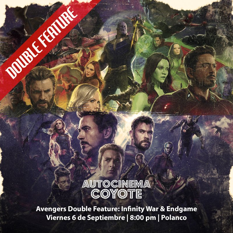 AutocinemaC's tweet photo. La batalla final está por comenzar ¡#AvengersAssemble! vengan a disfrutar el DOUBLE FEATURE #AvengersEndgame y #AvegersInfinityWar en Autocinema 😉
👉 BOLETOS: https://t.co/rsAPYU8f8s https://t.co/aMxyi1iX2H