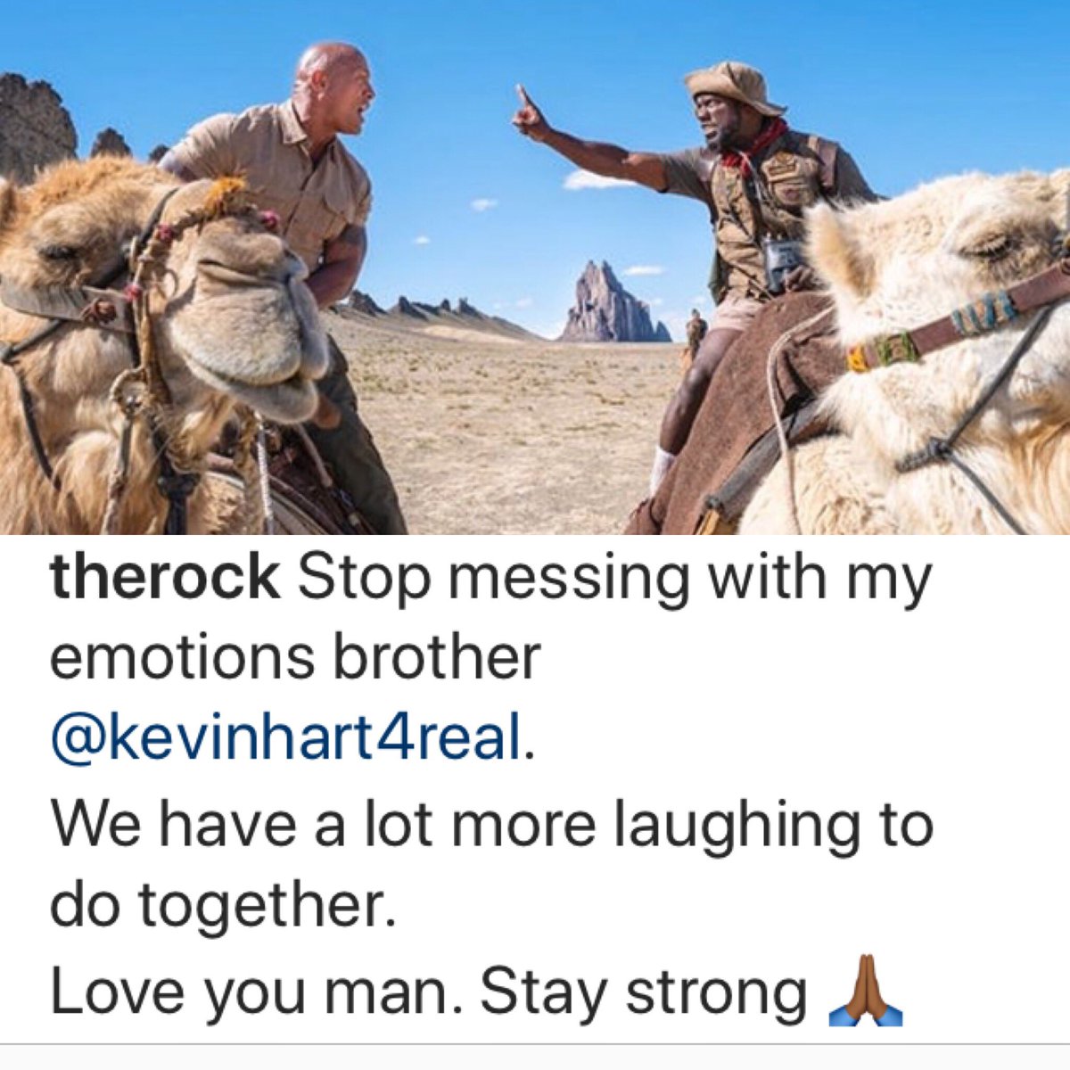 BushmanOnAir's tweet photo. #TheRock reacts to #KevinHart’s accident #PrayForKevinHart https://t.co/T54tZF5aiP