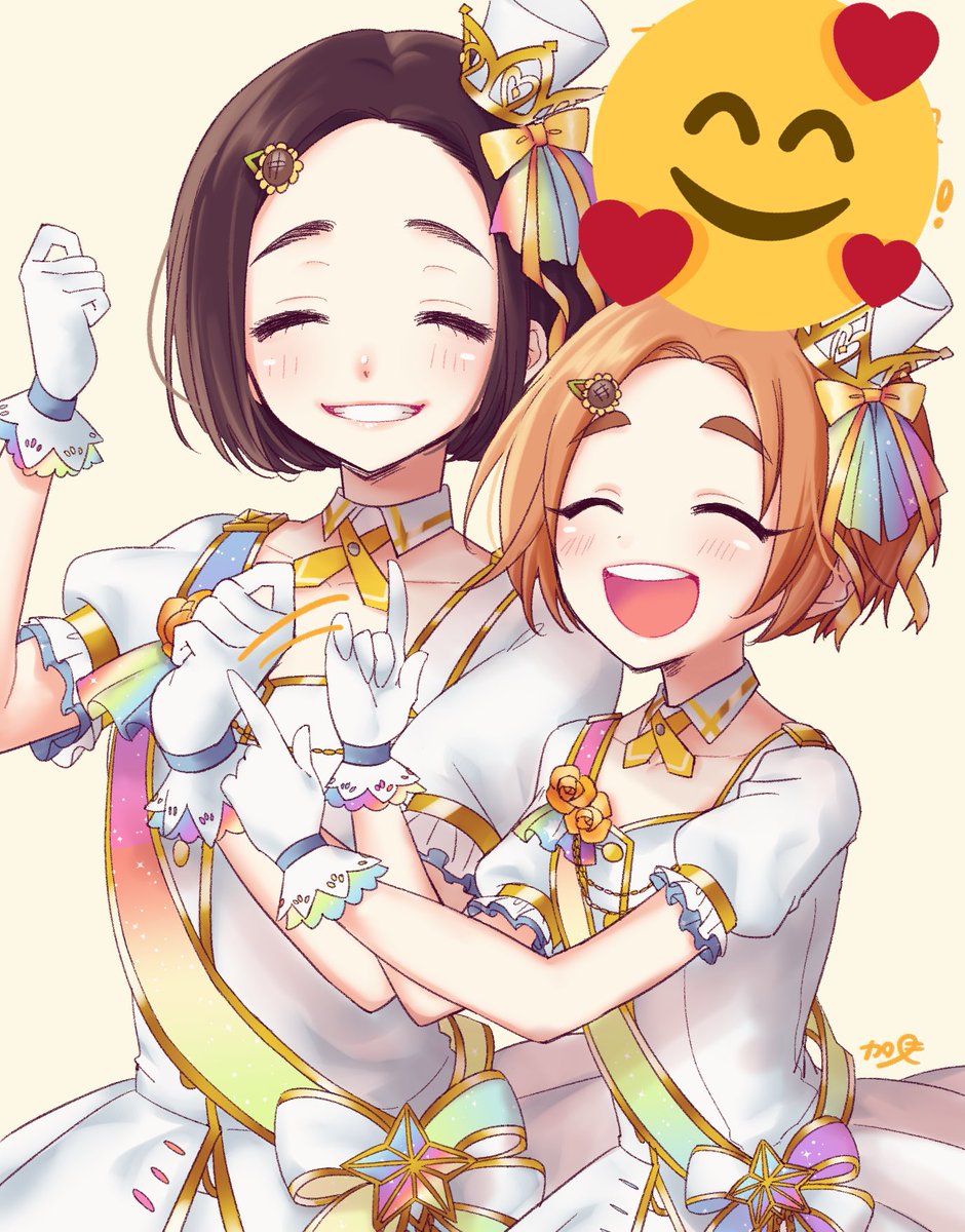 ryuzaki kaoru 2girls multiple girls short hair gloves smile closed eyes hair ornament  illustration images