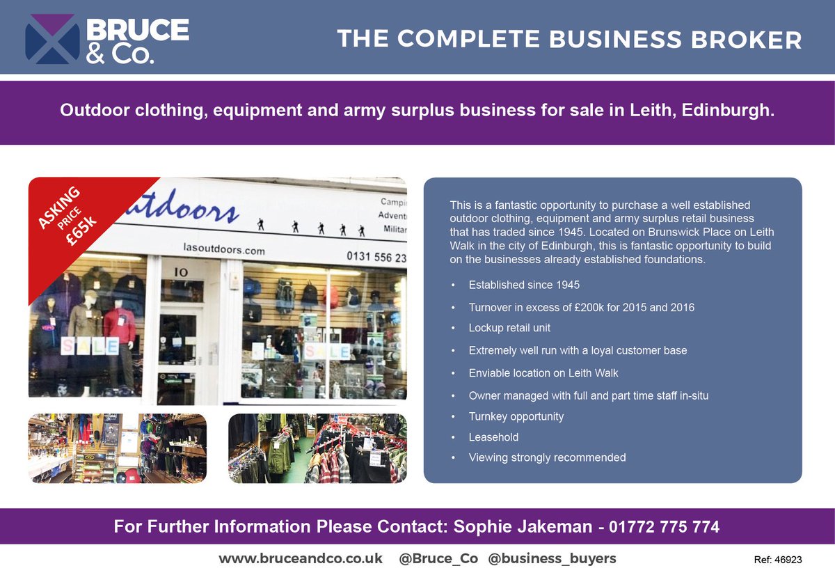 business_buyers's tweet image. We are delighted to bring to market an outdoor clothing, equipment and army surplus retail business in Leith, Edinbrugh. #outdoorclothing #armysurplus #retailbusiness #businessforsale #leith #edinburgh
