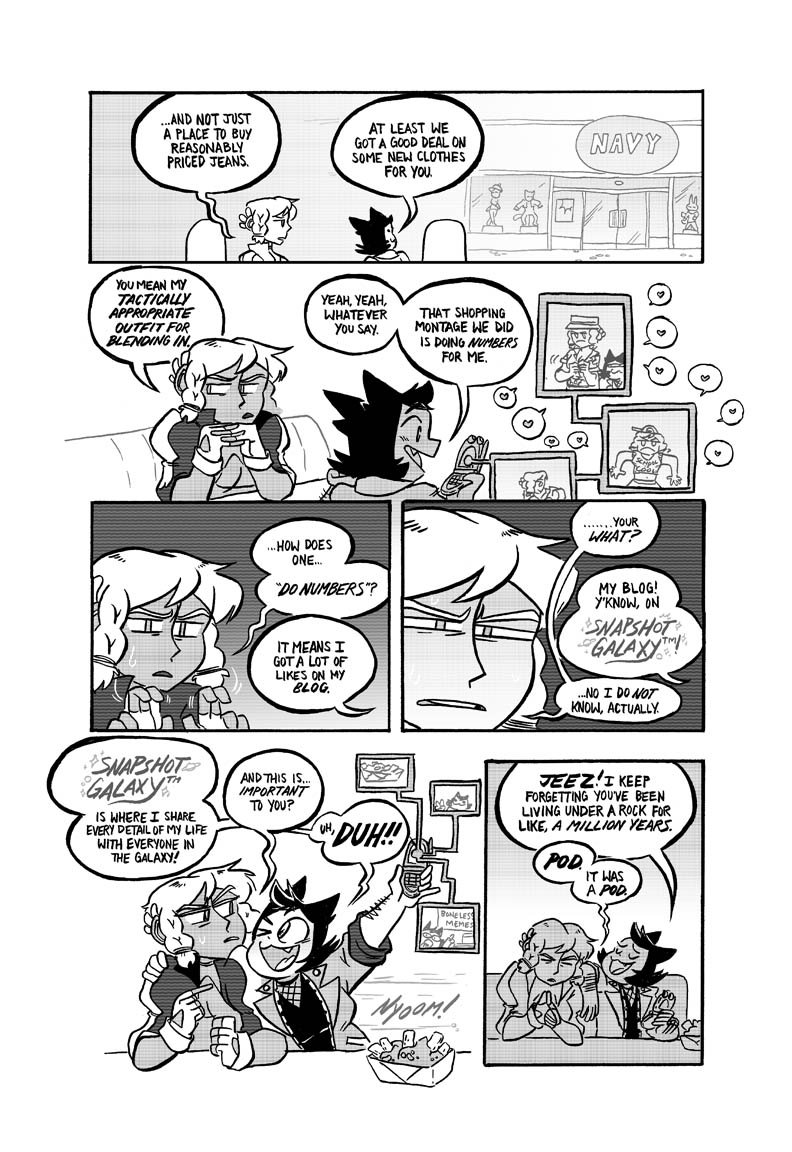 The first issue of me and @sgoetter 's new sci fi zine series Snapshot Galaxy is off to the printer today!!!! As usual, Smo on drawings and letters and me on color and bgs. Here's a preview : >