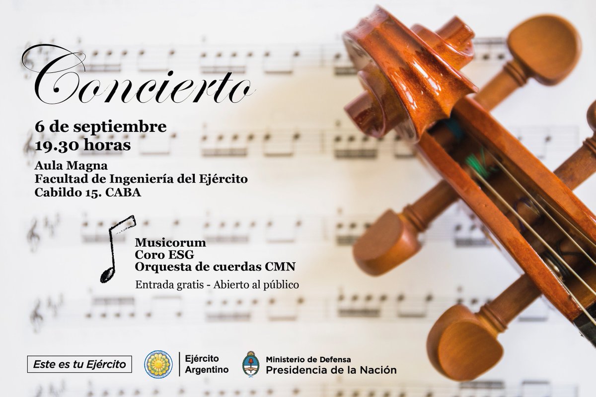 Agendate este viernes concierto en la Facultad de Ingeniería del Ejército, con entrada libre y gratuita (hasta llenar la capacidad del auditorio) #EsteEsTuEjército