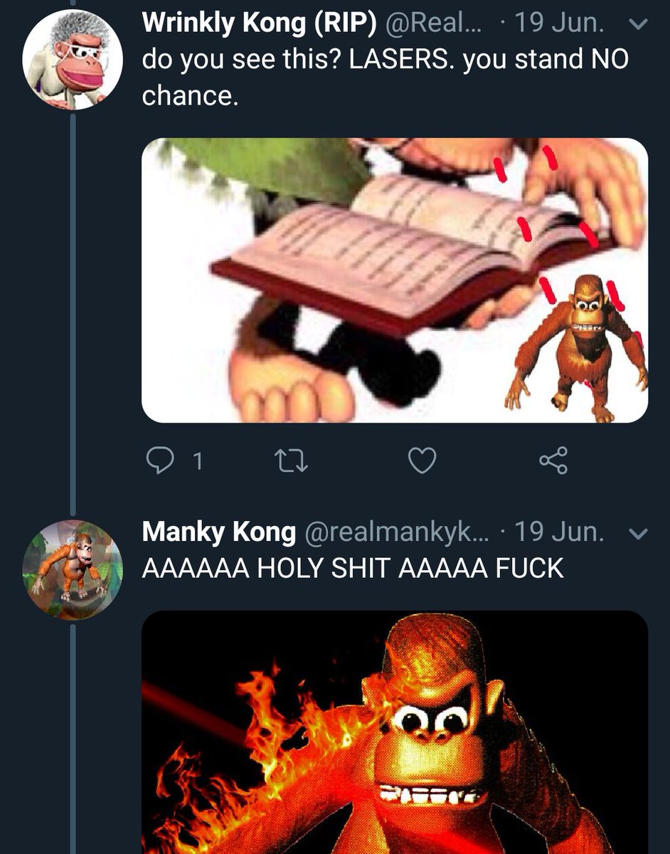 realmankykong's tweet photo. reflecting on all the times i had with my newly dead friend, @RealWrinklyKong. have fun in hell you soggy fuck https://t.co/D9EobmVWUa