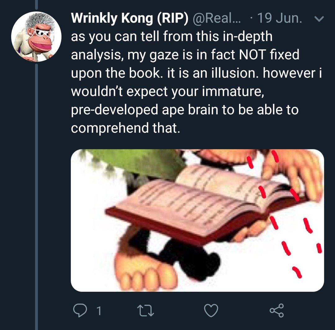 realmankykong's tweet photo. reflecting on all the times i had with my newly dead friend, @RealWrinklyKong. have fun in hell you soggy fuck https://t.co/D9EobmVWUa