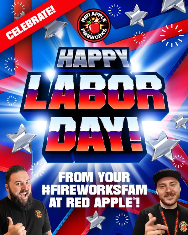 redapplefw's tweet image. Hey there, #Pyrosquad! It's Happy Labor Day!

You've worked hard &amp;amp; now it's time to boom harder! We hope you have an amazing day celebrating &amp;amp; relaxing with friends &amp;amp; family!

#welovefireworks® #litAF™