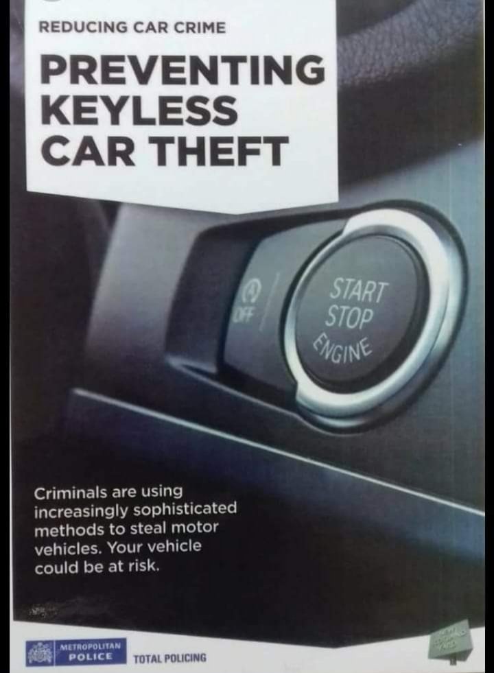 WatchBasildon's tweet image. KEYLESS ENTRY CARS 
To block the signal &amp;amp; prevent your car from being stolen,  buy a faraday pouch from as little as £10  EBay/Amazon also a few car shops.
 For your fob and spare
 What a great time to step up on securing your vehicles with a #SteeringLock 
#DontMakeItEasy