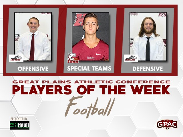 GPACSports's tweet photo. FOOTBALL: Week 1 Honors - (OFFENSIVE) Joe Dolincheck of @MsideMustangs, (DEFENSIVE) Klayton Nordeen of @MsideMustangs, (SPECIAL TEAMS) Jason Bachle of @Hastingsbroncos. Complete Release: https://t.co/aIGeQtMIJf https://t.co/xK6xp1idbZ