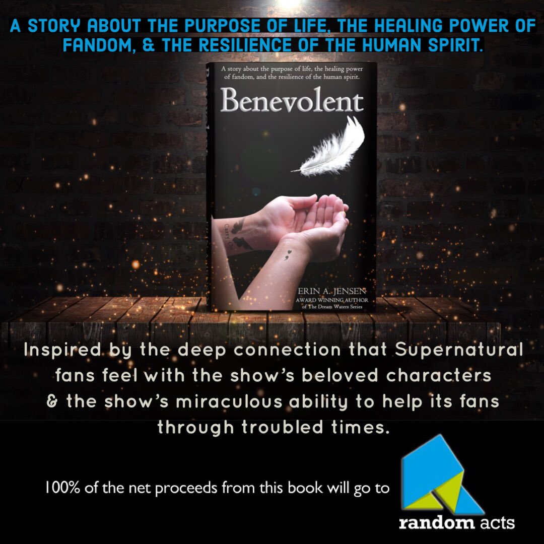 ErinAJensen's tweet image. My novel BENEVOLENT was inspired by @mishacollins portrayal of Castiel &amp;amp; his benevolent heart.
**100% of the book’s net proceeds go to Random Acts**
erinajensen.com/benevolent.html
#RandomActs #SPNfamily #Castiel