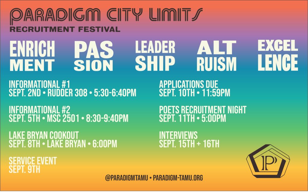 ParadigmTAMU's tweet photo. First informational tonight! Come out and meet the DIMES! https://t.co/JLNP9gw5RV