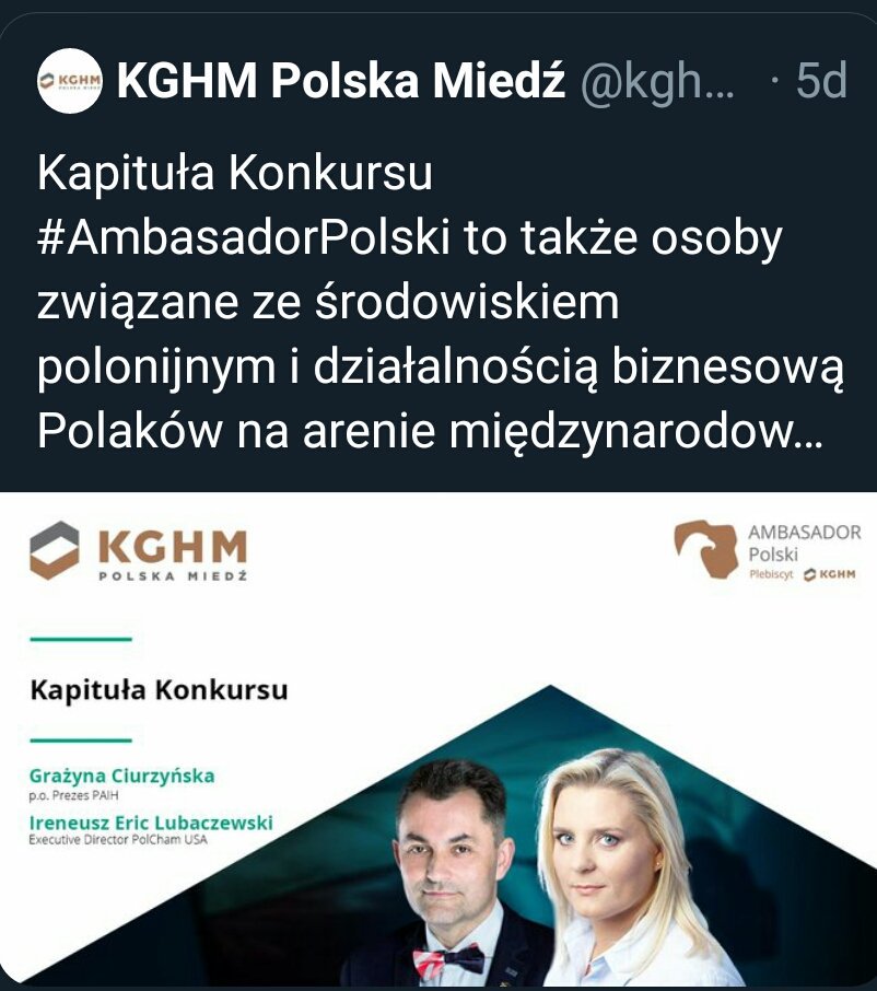 JANzKETY's tweet photo. @kghm_sa @FOB_Poland Czy usunięcie przez Państwa poniższego tt oznacza również usunięcie #Lubaczewski Eric, vel Ireneusz z kapituły? https://t.co/nAmc98nGzc