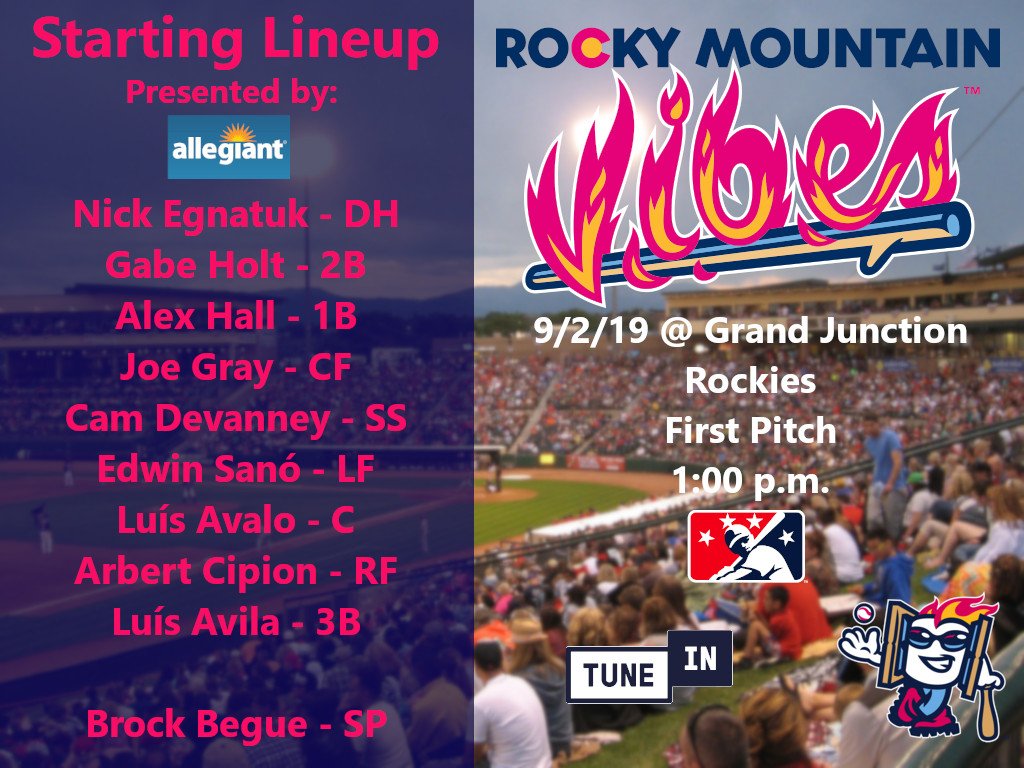 VibesBaseball's tweet image. Let's end this roadtrip with the momentum in our favor! #SmoreMagic
🗓️Vibes @GJRockies
📍 Suplizio Field
First ⚾️ 5:00 p.m.
📺 milb.tv
📻 bit.ly/2XivOWq
📲 First Pitch app
#MyRMVibes ✌️