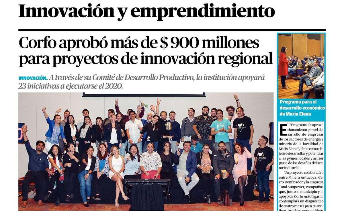 📰 Conoce más sobre el trabajo que Corfo Antofagasta, sus beneficiarios y socios estratégicos están haciendo para hacer de esta región un mejor territorio 💪
Lee nuestra página de hoy sobre #Innovación y #emprendimiento en <a href="/mercurioafta/">El Mercurio de Antofagasta</a> 👉mercurioantofagasta.cl/impresa/2019/0…
#ChileEnMarcha🇨🇱