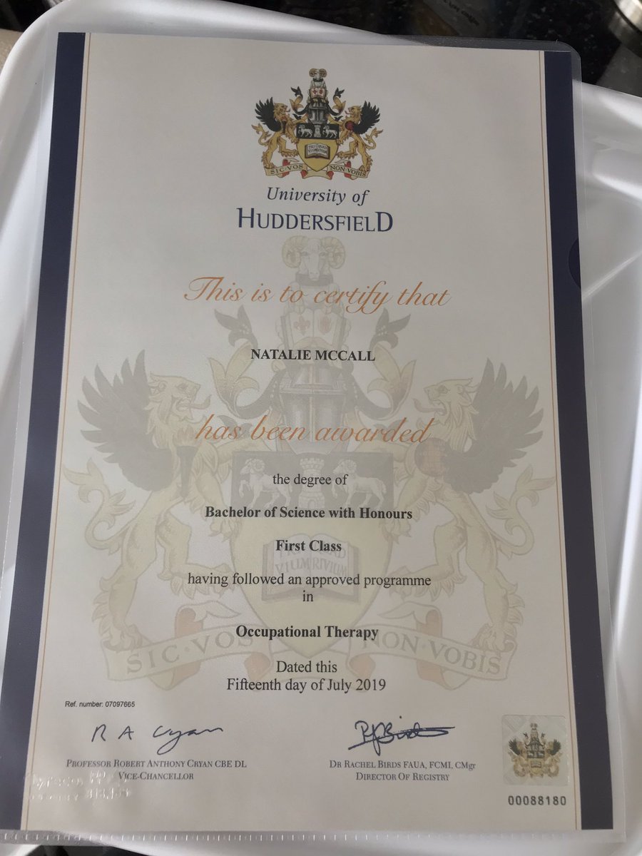 It’s days like today that I’m proud to have changed my career. Received this in the post this morning. I am so going to buy a frame for it! #OccupationalTherapy #UofHAlumni