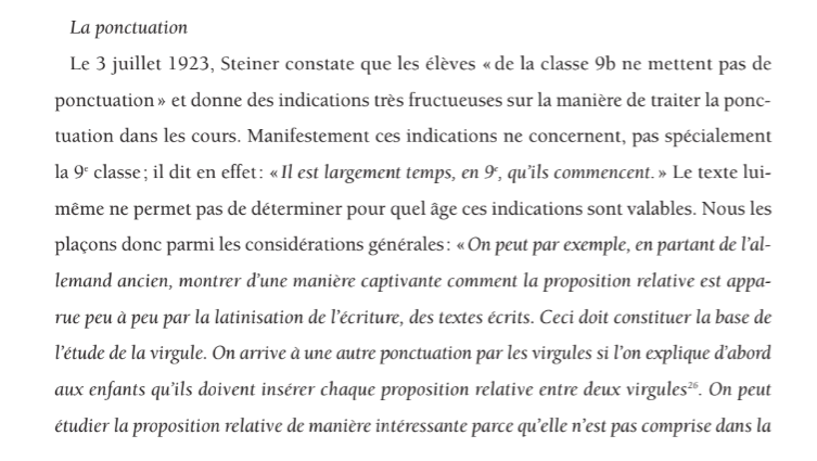 Ensuite on a des conseils de  #Steiner concernant la ponctuation qui n'est pas acquise en 9ème classe ce qui correspond à la 4ème de notre collège ! Bon, je sais qu'il ne faut pas bousculer le karma des élèves, mais là ça me semble un chouïa tardif quand même !