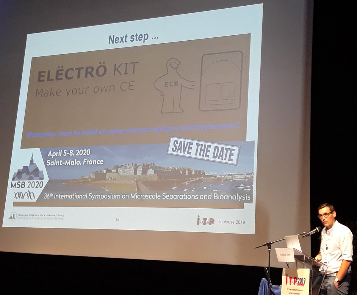 CastignollesP's tweet photo. Rich and fascinating #ITP2019 @COSTprogramme session on  on open source #capillaryelectrophoresis, 3D printing for CE, low-cost CE for drug analysis. Why CE? "CE is green and cost-effective". First DIY CE #MSB2020 ! https://t.co/Mn8ERNS2z2