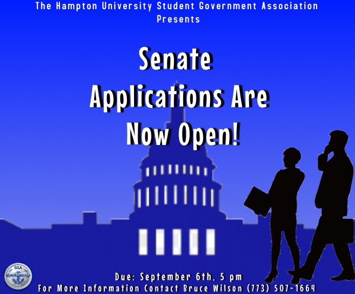 🚨Attention ALL Hamptonians 🚨Interested in joining the legislative branch of SGA? Apply for Senate today... For questions, contact SGA Vice President Bruce  Wilson. docs.google.com/forms/u/3/d/17…